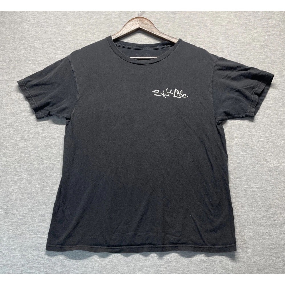 Salt Life T Shirt Mens Medium Black Graphic Print Dive Deep Spearfishing Cotton